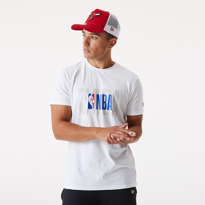 NBA Logo Miesten T-paita Valkoinen - New Era Vaatteet Verkossa FI-914607